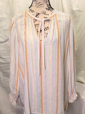 PAIGE pastel striped tie neck blouse size L